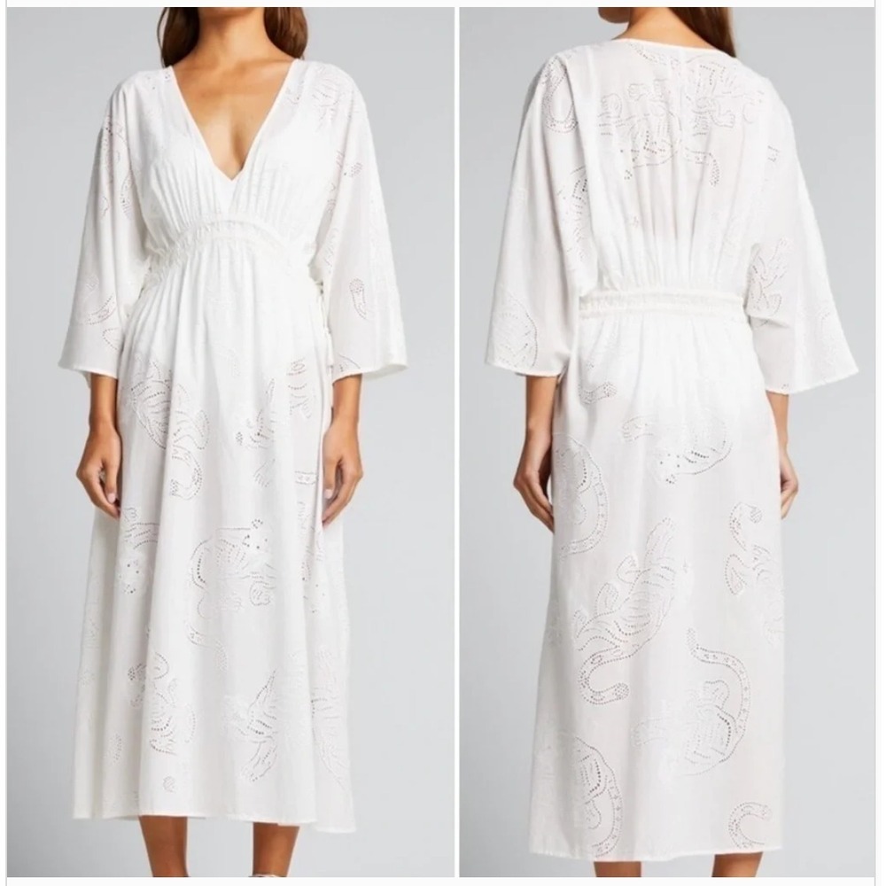Solid & Striped Kaftan Eyelet Maxi Dress Size M White Beach Swim Coverup NEW